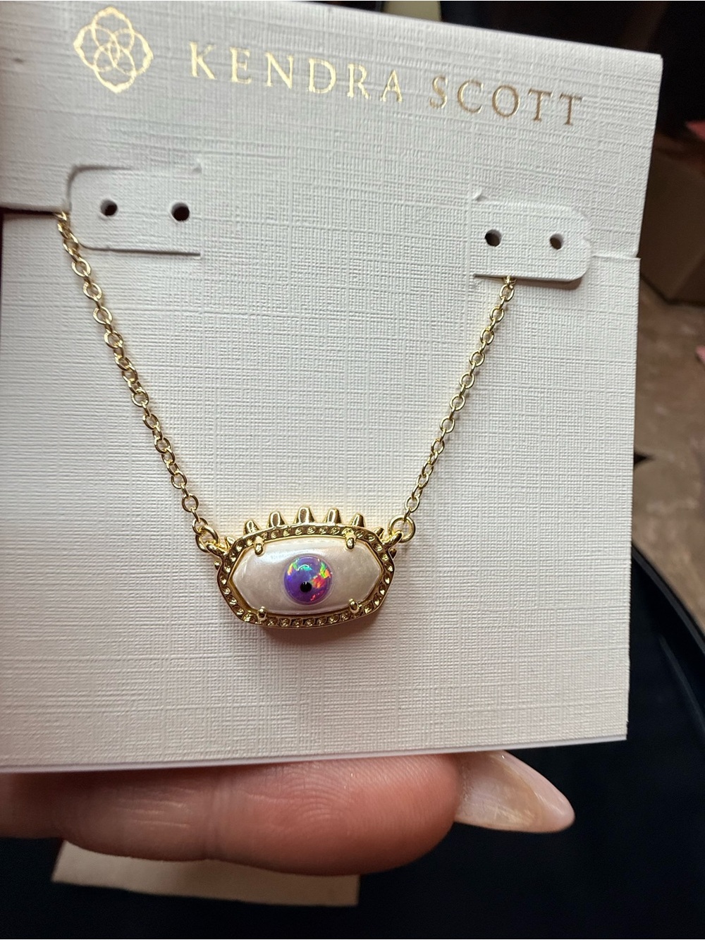 Elisa Gold Evil Eye Short Pendant Necklace in Ivory Mother-of-Pearl